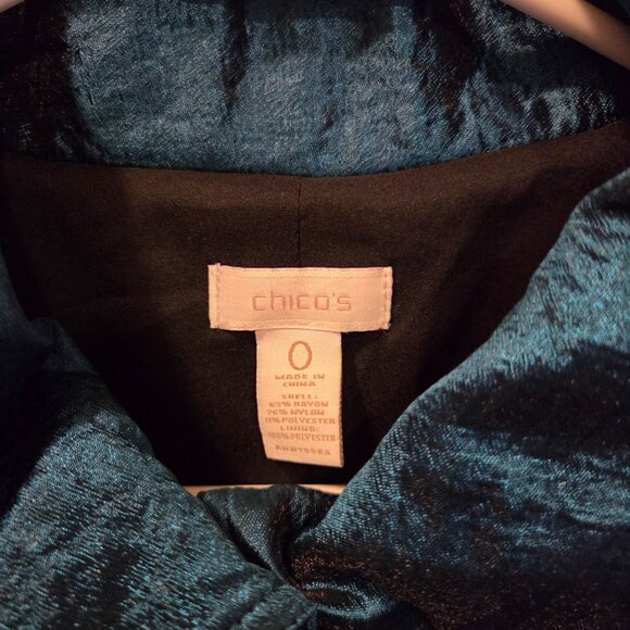 Stunning! Chico's Peacock Teal Shimmer Textured Jacket - 0 S/M - Picture 6 of 8